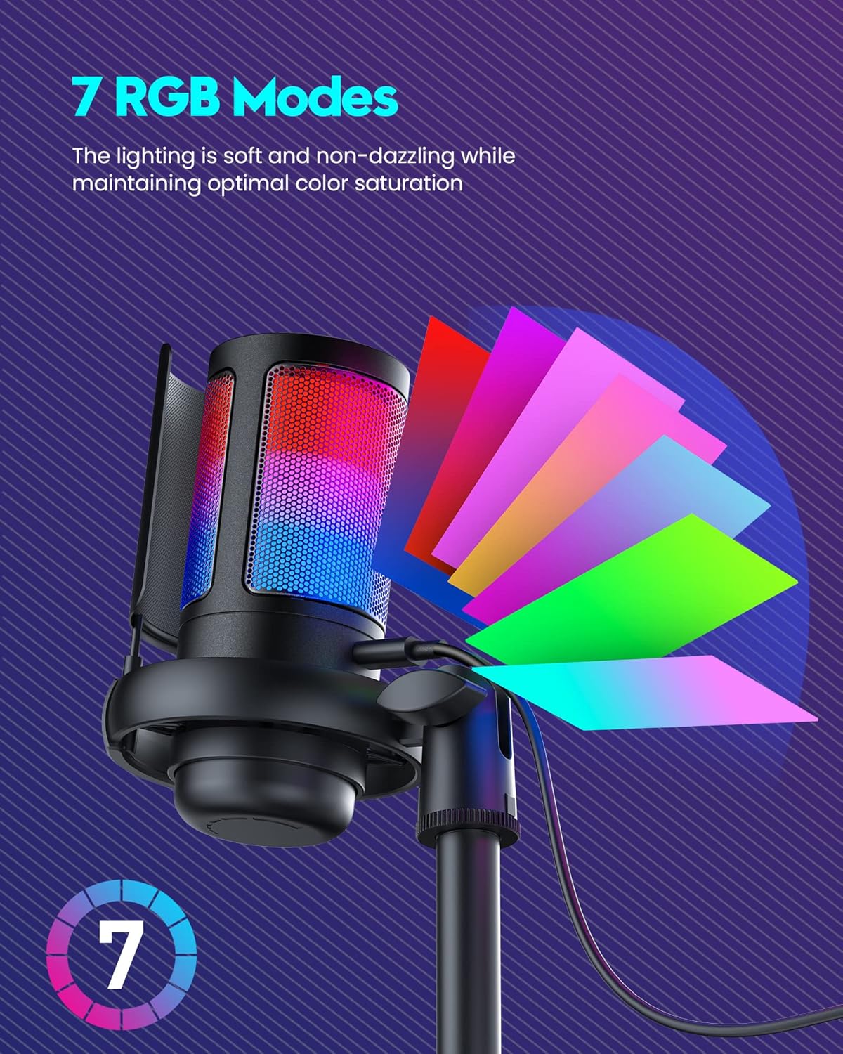Gaming Microphone for PC: USB Mic for Podcasts Videos & Streaming - Condenser Mic with Quick Mute & Pop Filter - RGB Microphone Gift for Gamer Boys - Compatible with PS4/5 & Computer & Laptop