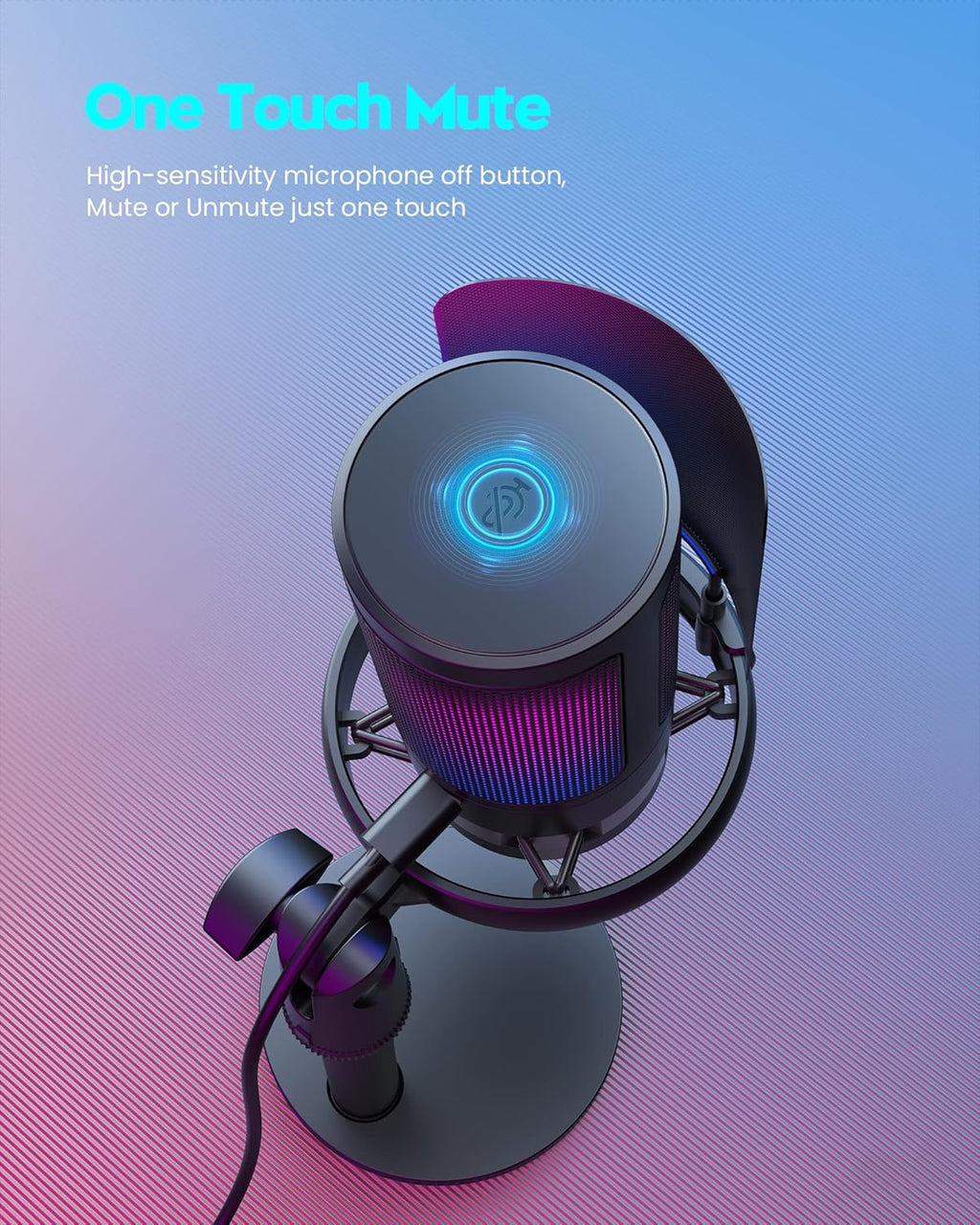 Gaming Microphone for PC: USB Mic for Podcasts Videos & Streaming - Condenser Mic with Quick Mute & Pop Filter - RGB Microphone Gift for Gamer Boys - Compatible with PS4/5 & Computer & Laptop
