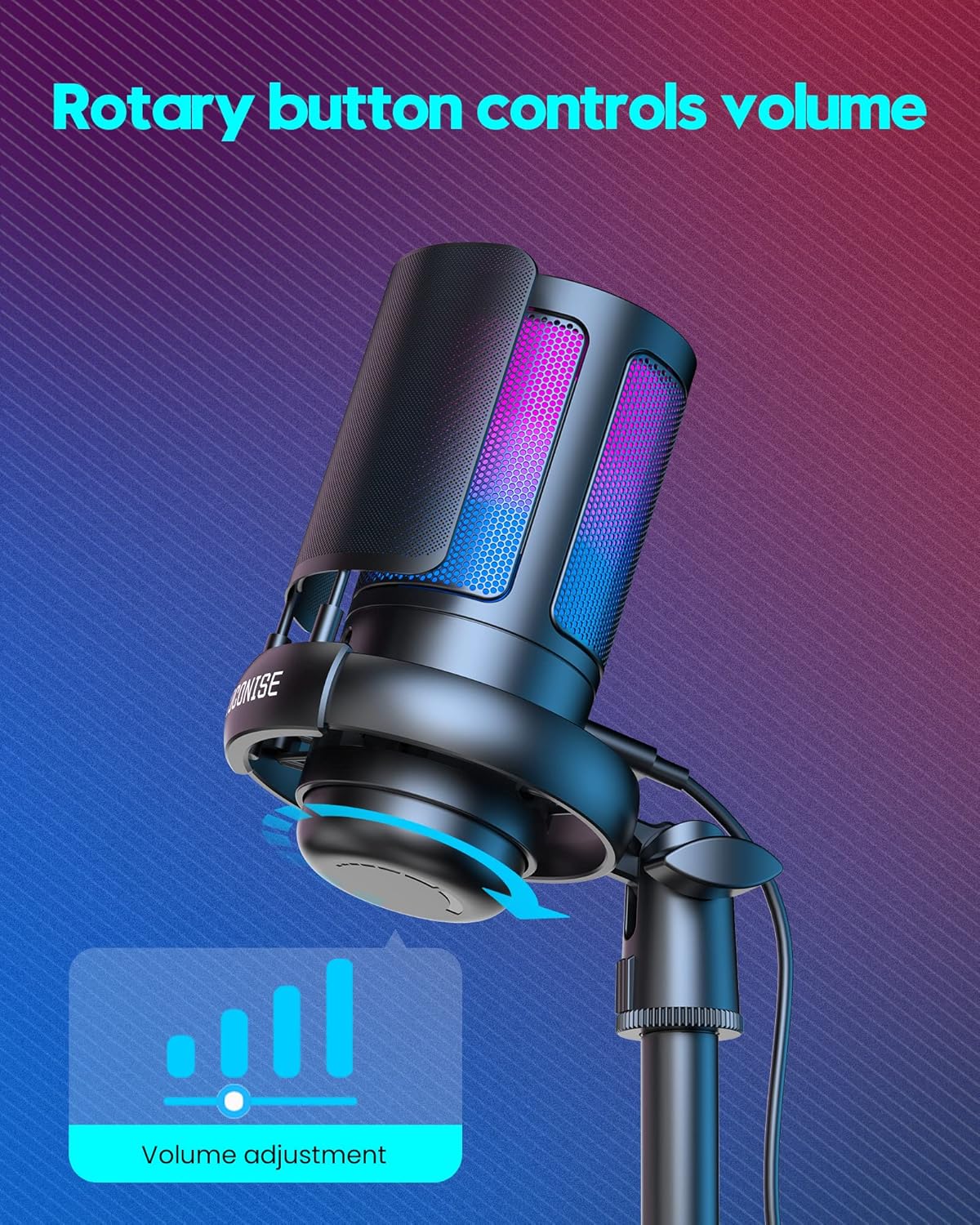 Gaming Microphone for PC: USB Mic for Podcasts Videos & Streaming - Condenser Mic with Quick Mute & Pop Filter - RGB Microphone Gift for Gamer Boys - Compatible with PS4/5 & Computer & Laptop
